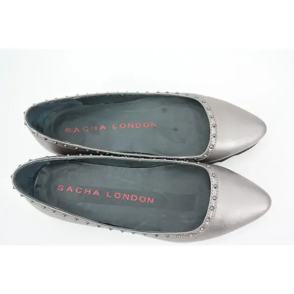 Sacha London Yaiza Pewter Leather Studded Pointed Toe Platform Shoes Size 7 - Picture 2 of 11